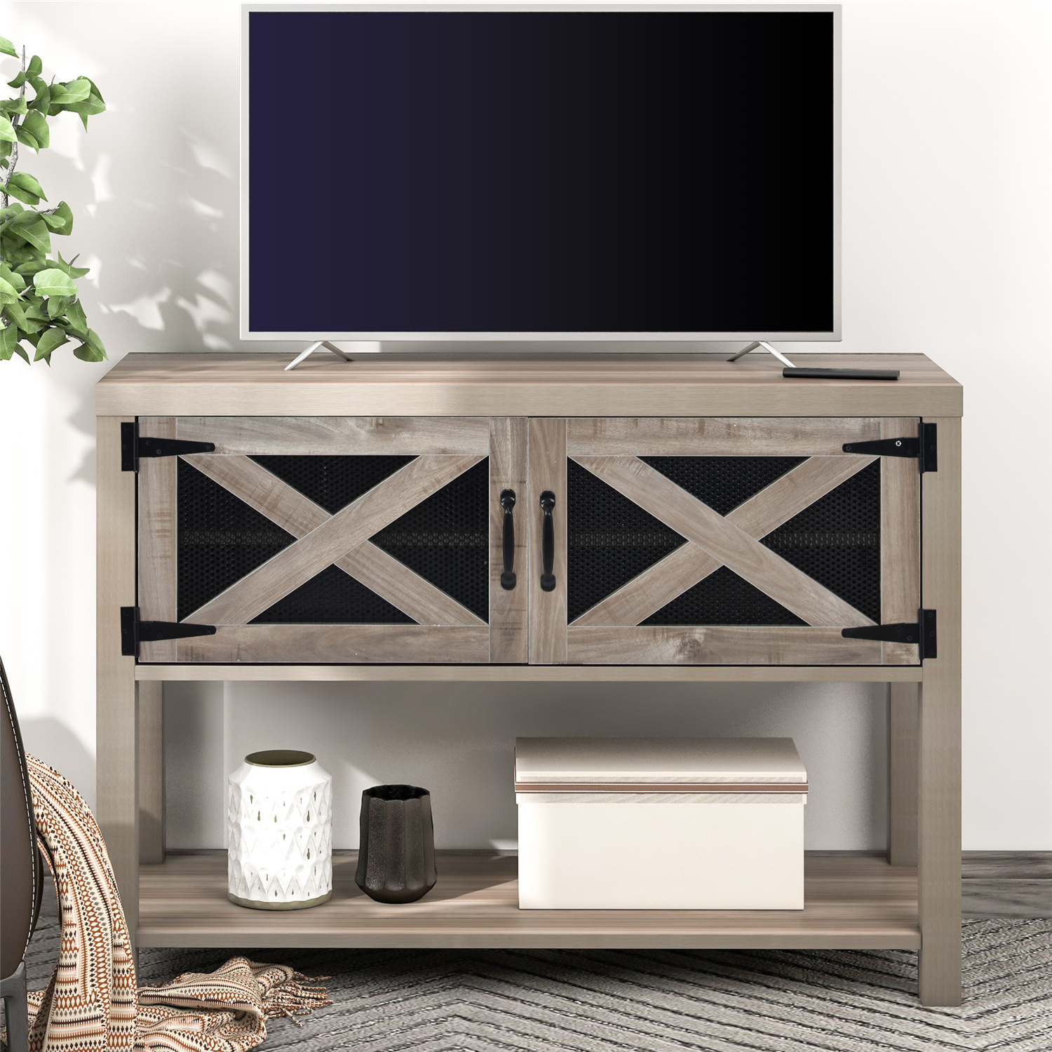 Buffet Table with Storage and Shelves, Wood Sofa Console Table