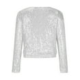 thumbnail image 5 of Sequin Jackets for Women Plus Size Clearance Fashion Open Front Solid Short Blazer Jacket Womens Long Sleeve Crewneck Casual Coat Tops Blouses Silver qILAKOG Size XXXL, 5 of 6