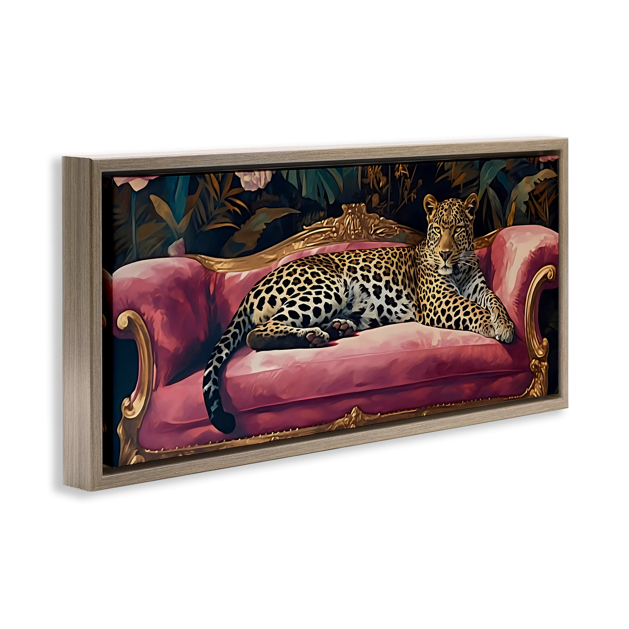 Stupell Industries Regal Relaxation Leopard on Pink Brown Framed Floater Canvas Wall Art, design by Creative Studio