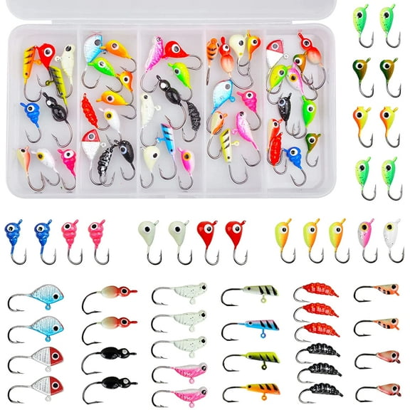 Fishing Lures Ice Fishing Jigs 48pcs Ice Fishing Gear Small Jigs Head Panfish Crappie Jigs Ice Fishing Jigging Lures Kit