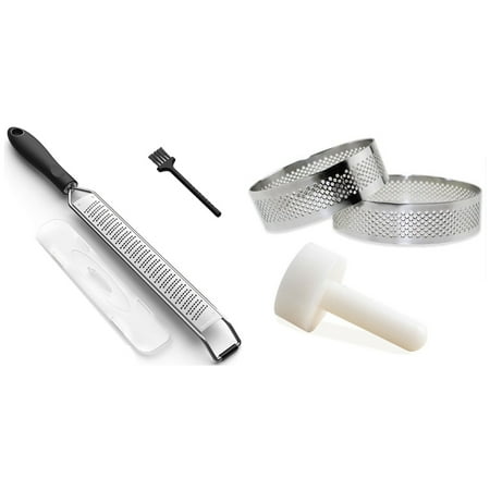 

1 Pcs Lemon Zester Cheese Grater - Stainless Steel - Kitchen Tool & 1 Set Perforated Kit Tart Rings with Tart Tamper