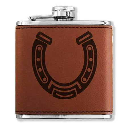 - Faux Leather Flask - Horseshoe Plain - Dark Brown