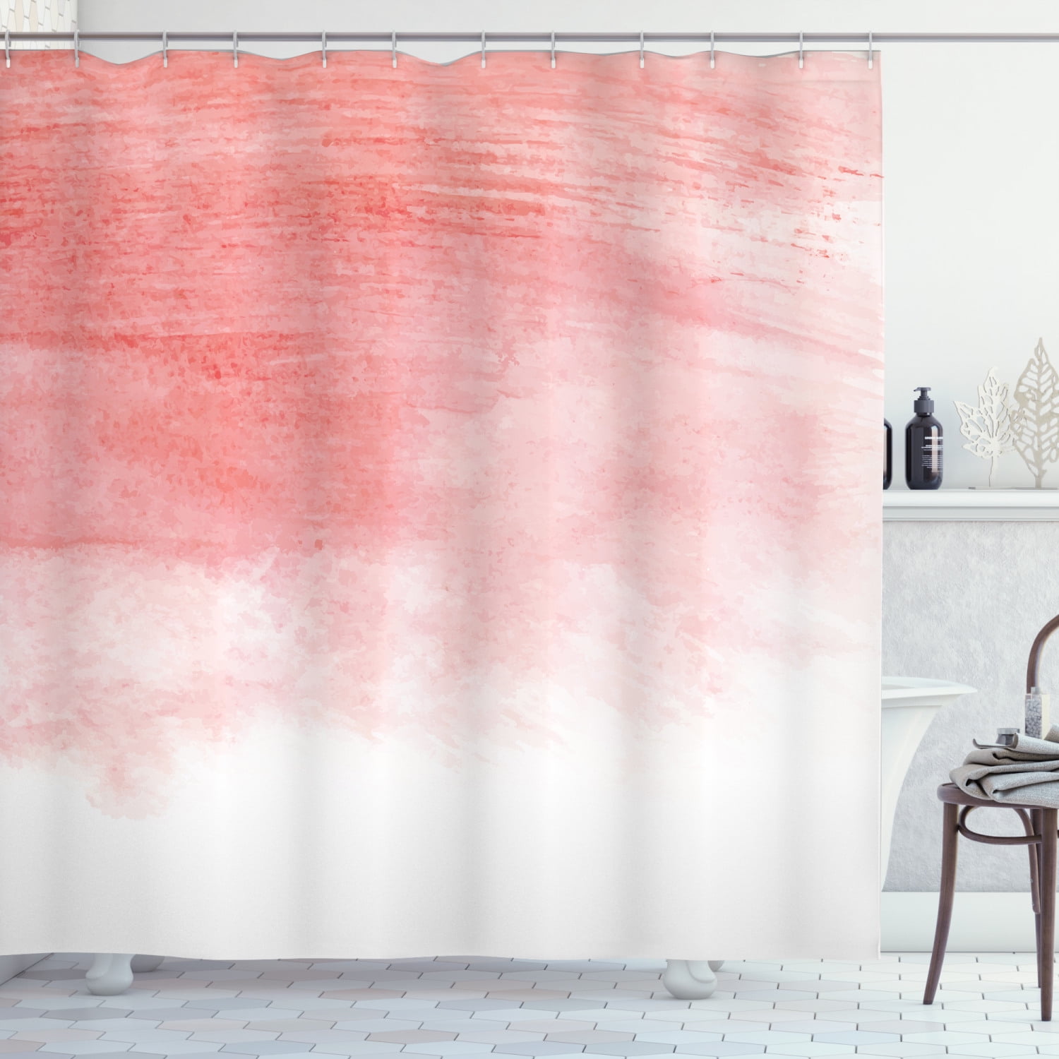 Ambesonne Peach Shower Curtain, Watercolor Ombre Brush, 69"Wx84"L