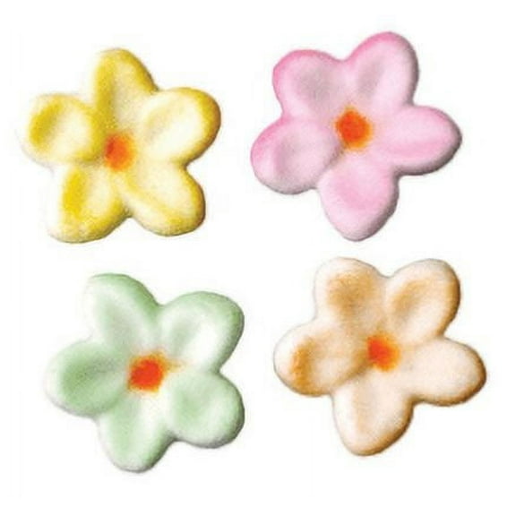 24pk Small Flower 1" Edible Sugar Decoration Toppers for Cakes Cupcakes Cake Pops w. Edible Sparkle Flakes & Decorating Stickers
