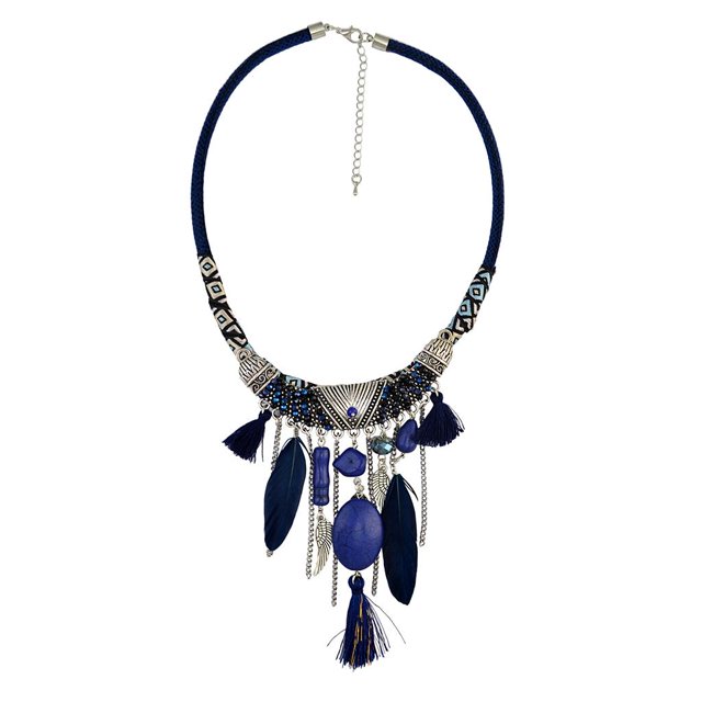 Collar babero de declaración Zulema Mujeres Vintage Joyas Turquesa Borlas Gargantilla Bohemio Azul