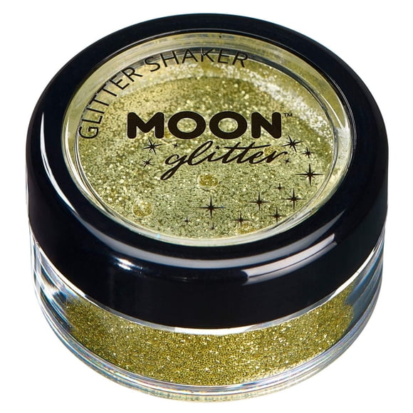 Moon Glitter Fine Glitter Shakers Brillo cosmético para cara, cuerpo, uñas, cabello y labios - 0,17 oz - Dorado
