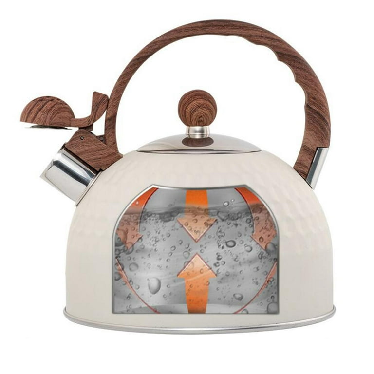 Vintage tea Kettle White W Handle Stainless Steel Portable 2.5
