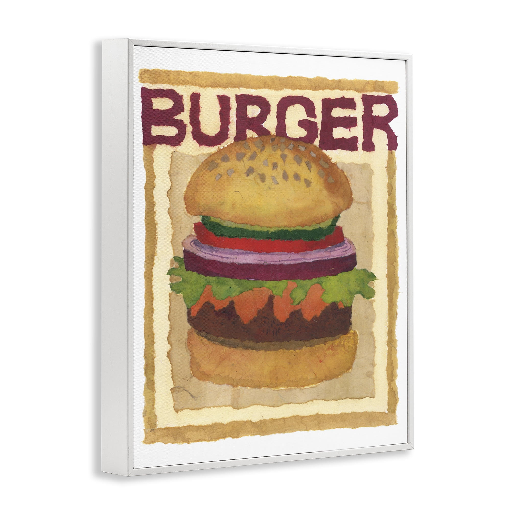 Stupell Industries Watercolor Style Burger Food & Beverage Painting White Framed Art Print Wall Art, 16 x 20