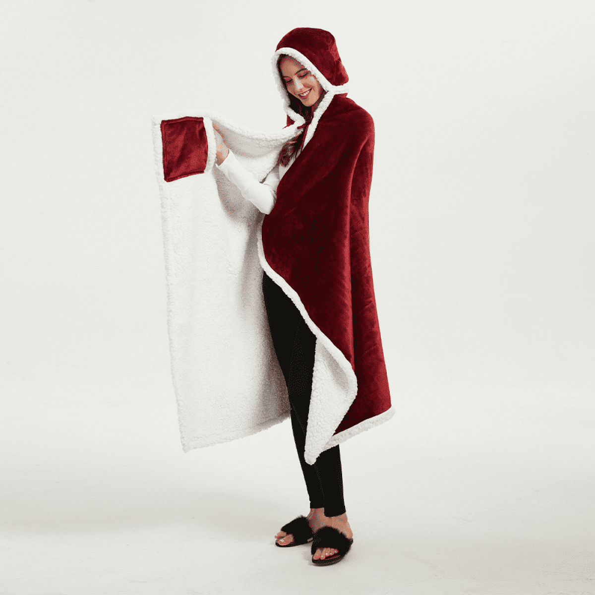 SAYDY Angel Wrap Hooded Blanket Poncho Blanket Wrap with Soft Fleece Wearable Blanket Throw Gift with Hood Pockets Cape A025 Walmart