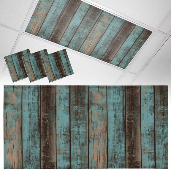 3 Pack Teal Wood Grain Fluorescent Light Covers for Ceiling Lights Farmhouse Board Retro Vintage Strip Magnetic Ceiling Light Covers Overhead Light Filters for Office Classroom Home