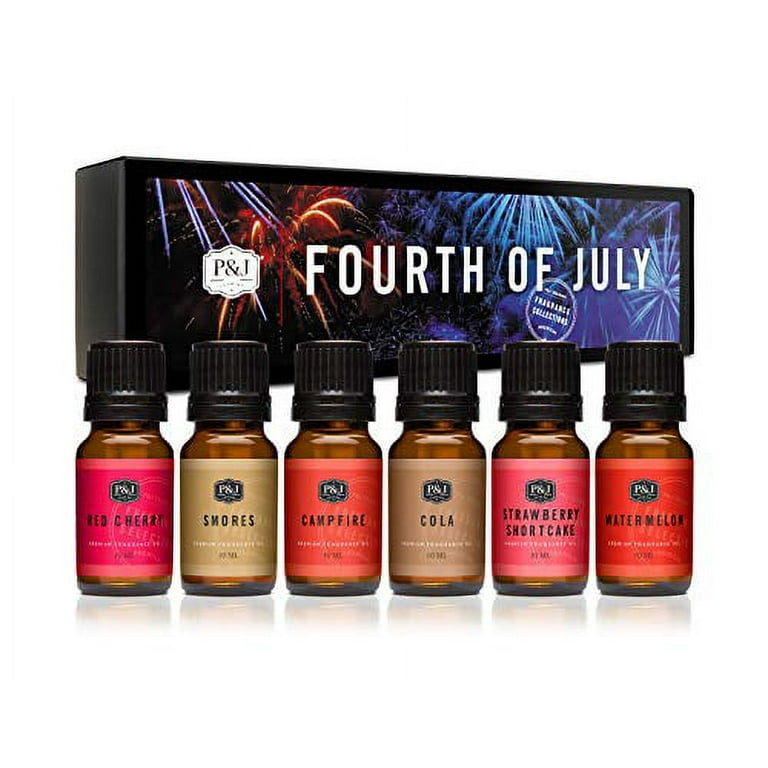 P&j Fragrance Oil Fourth of July Set | Red Cherry, Watermelon, Strawberry Shortcake, Campfire, Smores, Cola Candle Scents for Candle Making, Freshie