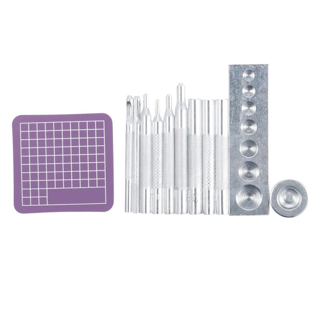 Geemin 12Pcs Hollow Punching Set with Base and Cutting Mat, Round Hole Puncher