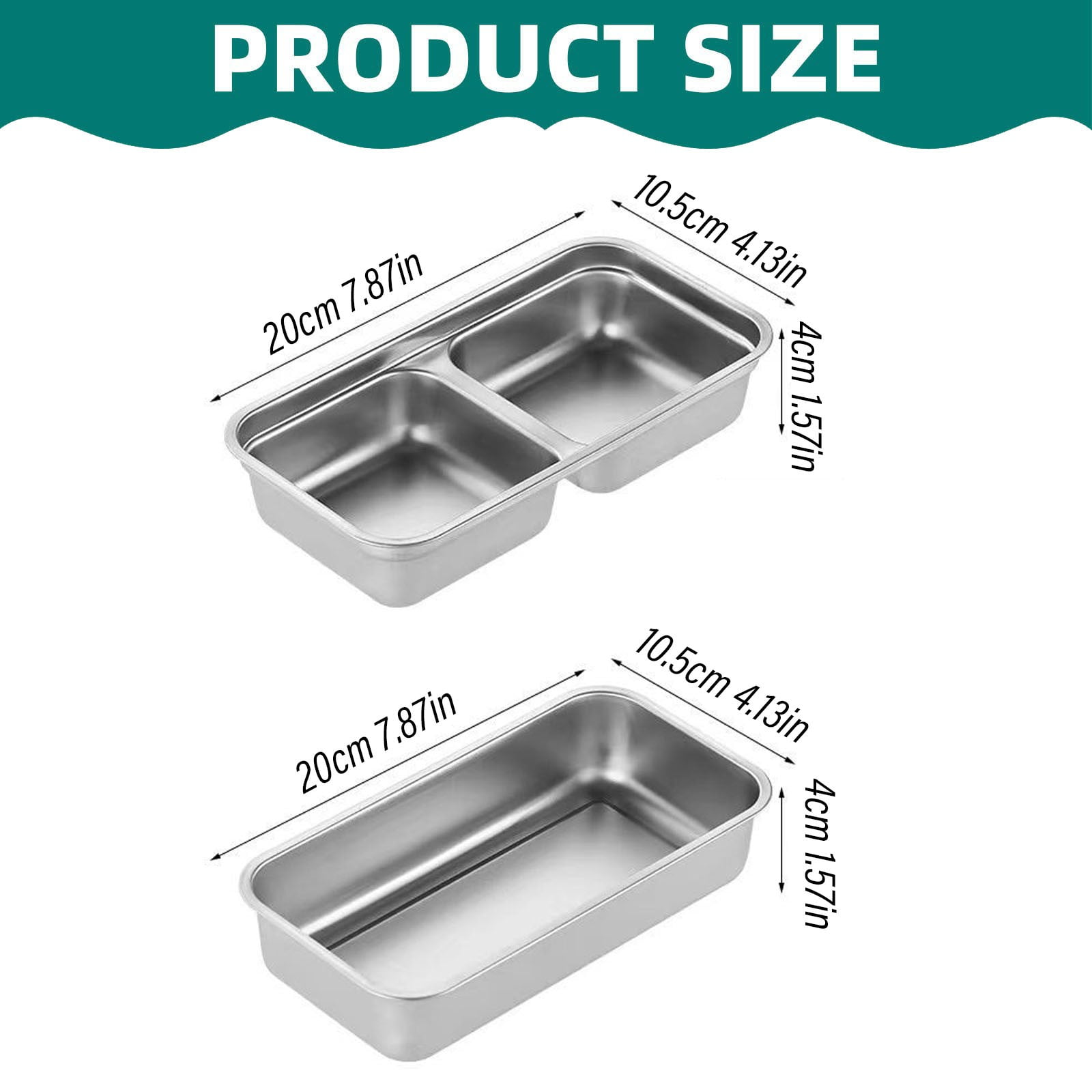 RHKT Stainless Steel Bento Box Extra Large Leak-Proof Lunch Box with Removable Divider BPA Free Dishwasher Safe Food Container for Adults Office,20*10.5*4cm,Stainless Steel,2PC,Box