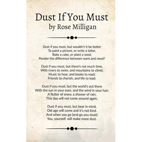 Dust If You Must Poem Wall Art Poster for Bedroom  Canvas Prints Artwork Bathroom Decorative poster
