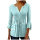 thumbnail image 2 of ICHUANYI Clearance Women's Casual Trumpet 3/4 Sleeve Printed Buttoned Basic Ruched Tops Pleated T-shirts Blouses(Light Blue, XXL) ICHUANYI WER2023081011634, 2 of 5