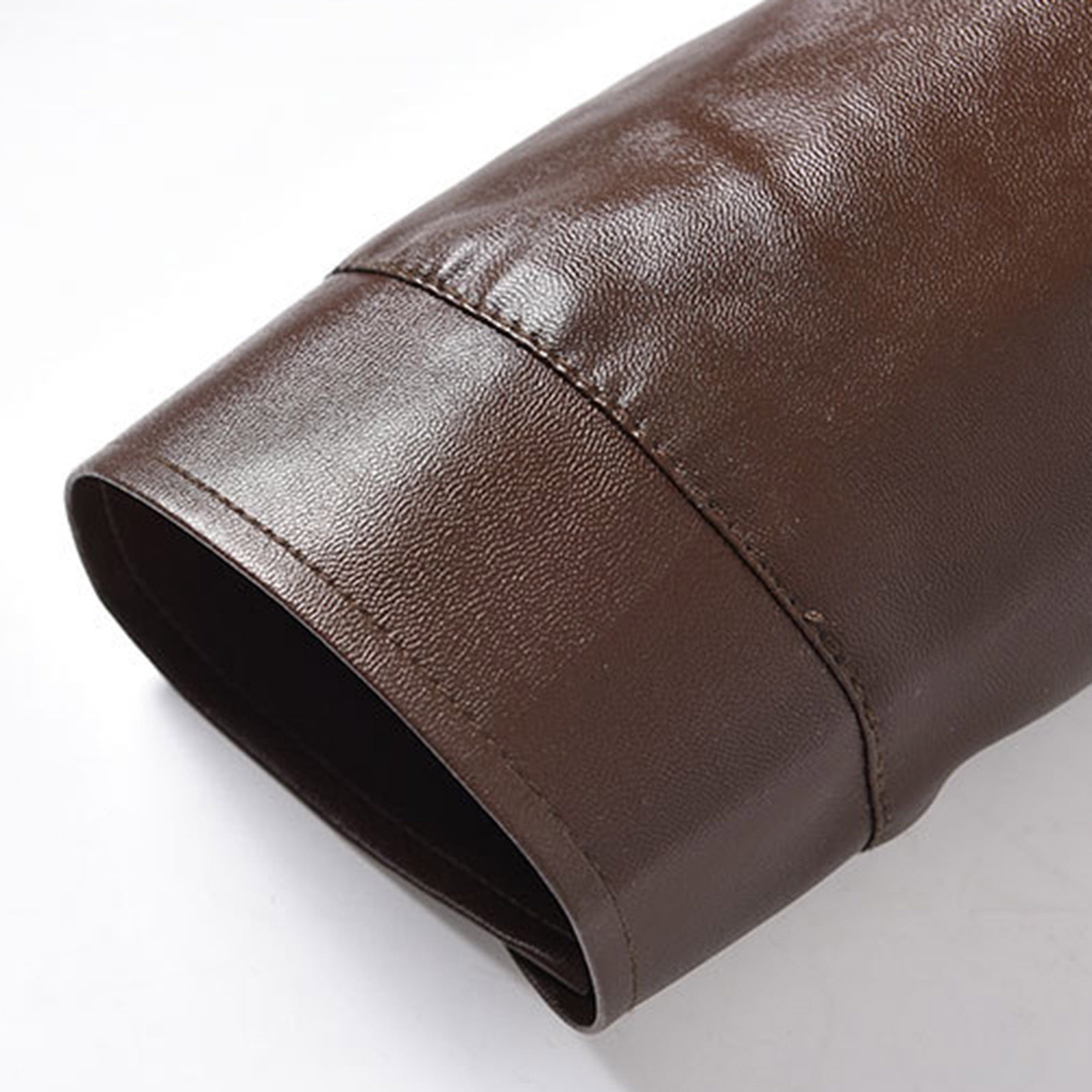 KeShDi Mens Leather Jacket Men's Solid Color Thick Warm Long Sleeved Stand Up Collar Zipper Cardigan Jacket Coffee 3X