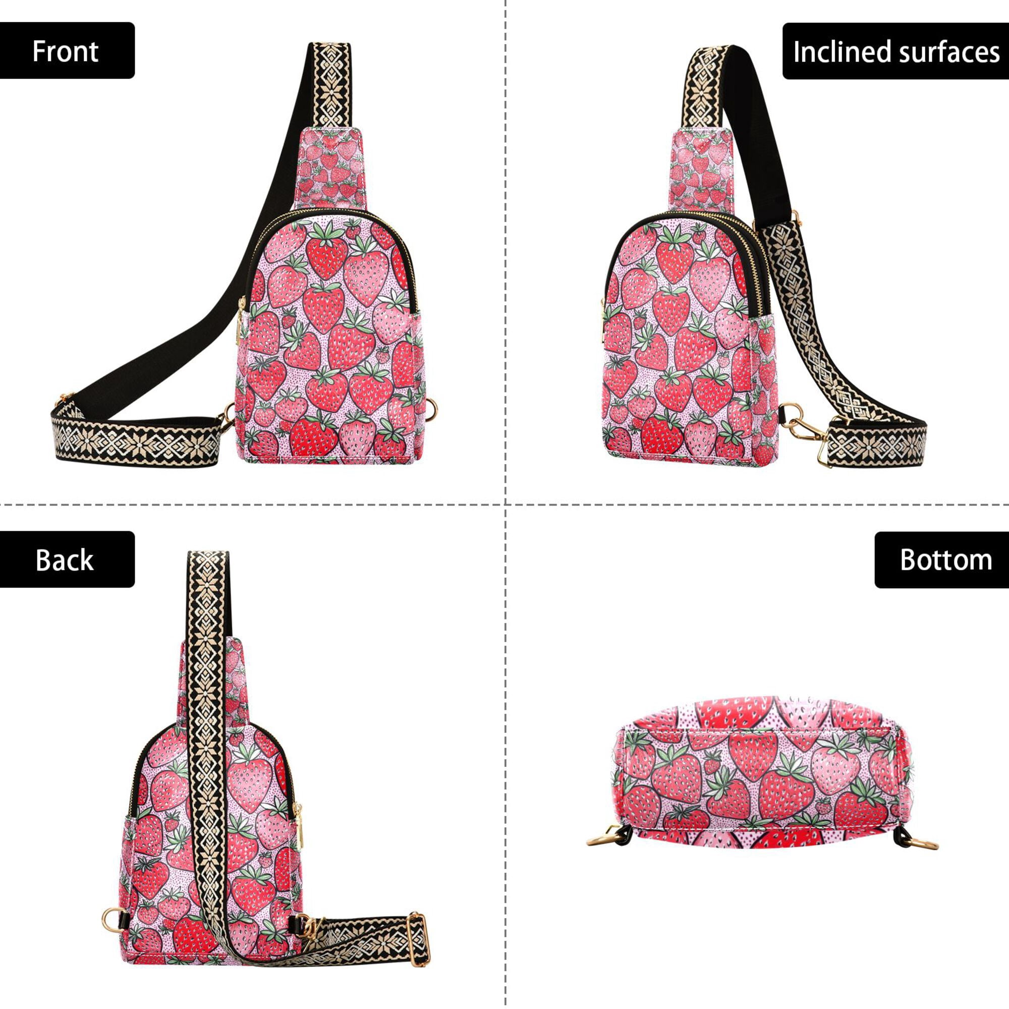 FORMRS Womens Crossbody Sling Bag Travel Daypack Shoulder Chest Backpack, Sweet Strawberry
