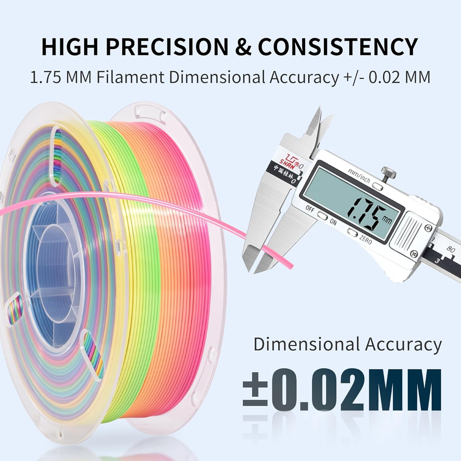 Silk Rainbow 3D Printer Filament 1.75mm Multi-Color PLA Filament Fast Color Change Candy Color 3D Printing Filament, 1kg Spool