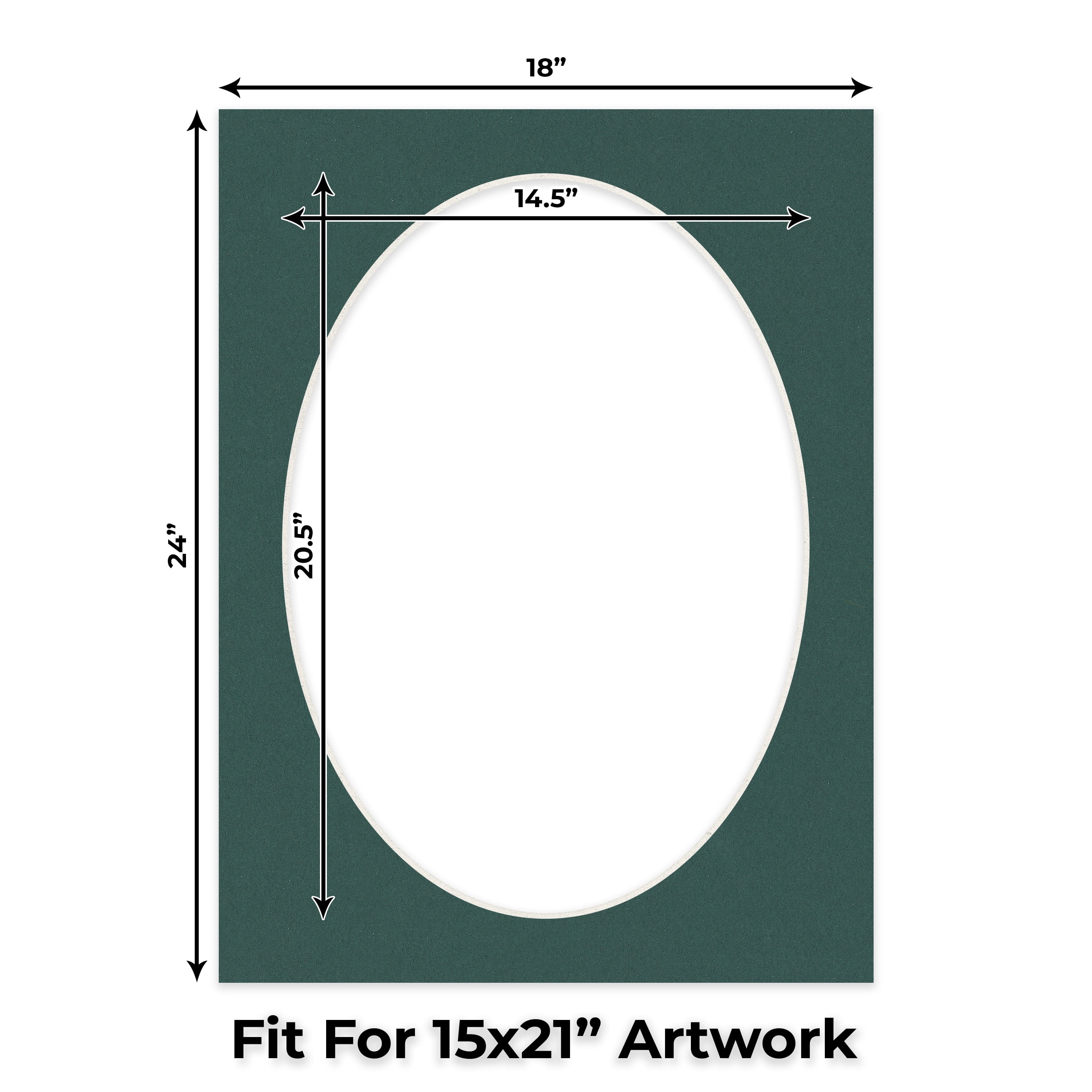 Forest Green Picture Frame Mat for 18x24 Frames - Oval Opening for 15x21 Photos - 25 Mats