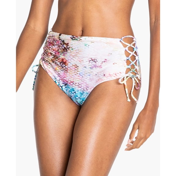 Rachel Roy MULTI SNAKE Luminous Lace-up High-Waist Bikini Swim Bottom, US Large