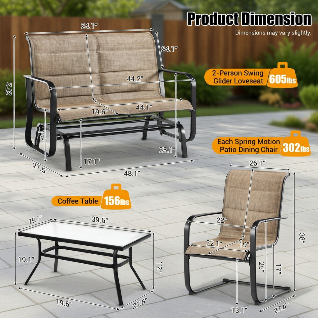 Hommoo 3-Piece Outdoor Bistro Set, Adjustable Backrest Chairs & Tempered Glass Table for Patio, Balcony, Porch, Gray