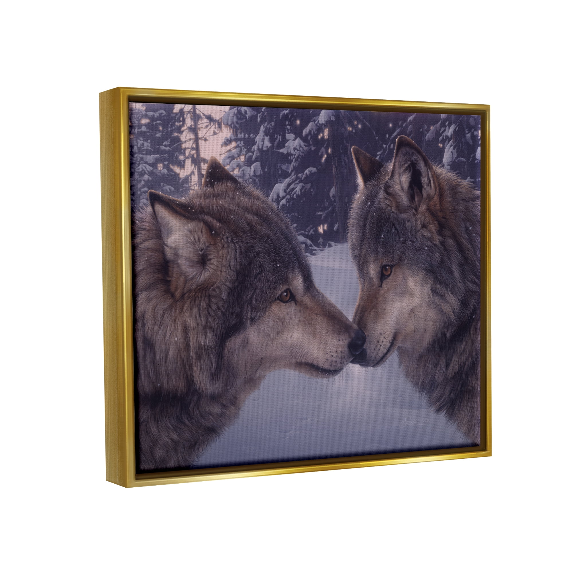 Stupell Industries Wolves Touching Noses Nature Animals & Insects Painting Gold Floater Framed Art Print Wall Art