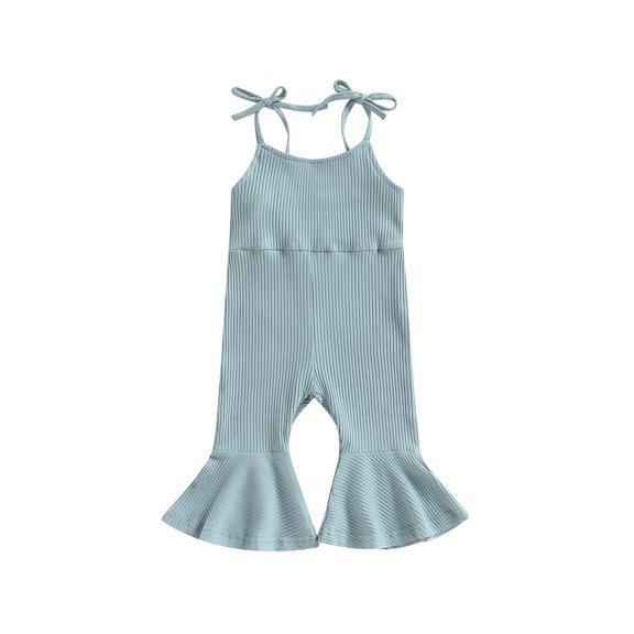 Bagilaanoe Toddler Baby Girl Summer Jumpsuit Sleeveless Ribbed Romper Overalls 12M 18M 24M 3T 4T 5T Kids Long Flare Pants Casual Outfits