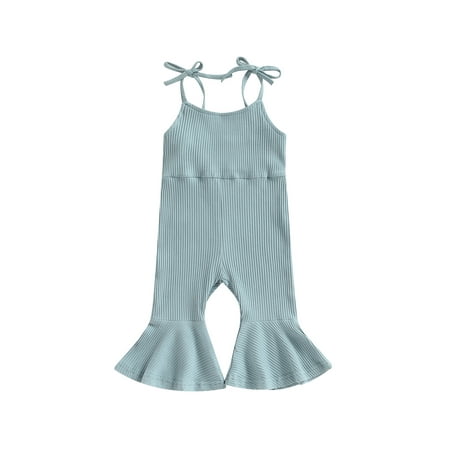 

Sunisery Toddler Baby Girls Sleeveless Romper Knitted Tie Strap Ribbed Flare Jumpsuit Casual Bottoms Clothes Blue 12-18 Months