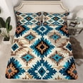 thumbnail image 2 of jejeloiu Vintage Aztec Geometric Queen Sheet Sets,Boho Blue Geometrry Flat Sheet,Oil Painting Artwork Queen Fitted Sheet,Super Cozy Room Decor,4pcs, 2 of 7