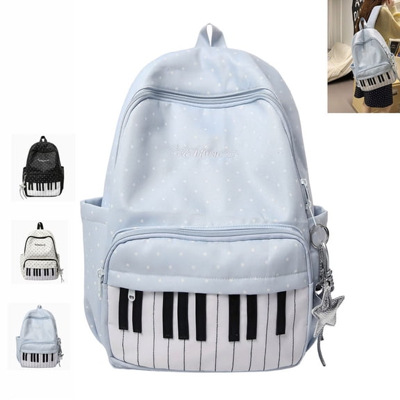 Piano Backpack polka, dot Backpack Y2k Bookbag, with Wide Padded Lightweight Adjustable Straps, Pendant, Pack Kawaii Daypack (Blue)