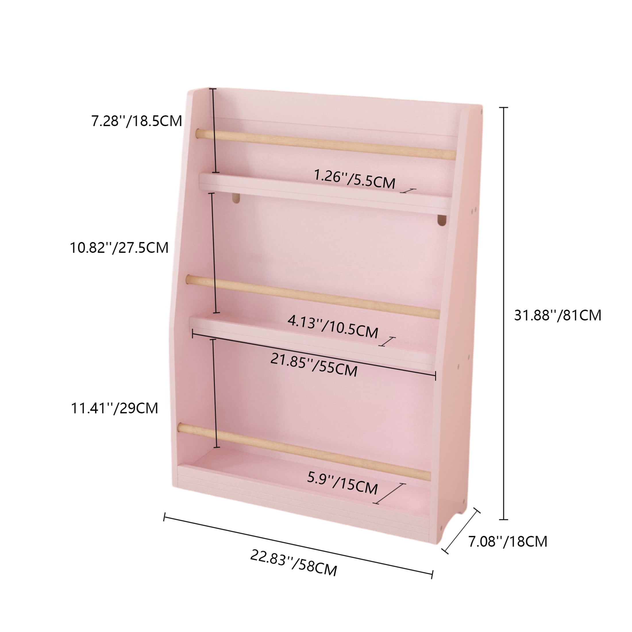 Noble House Sage 3-Tier Kids Book Shelf, Front-Facing Toddler Book Rack for Bedroom, Playroom or Nursery, Pink