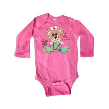 

Inktastic CNA An Angel in Scrubs Teddy Bear Gift Baby Boy Long Sleeve Bodysuit