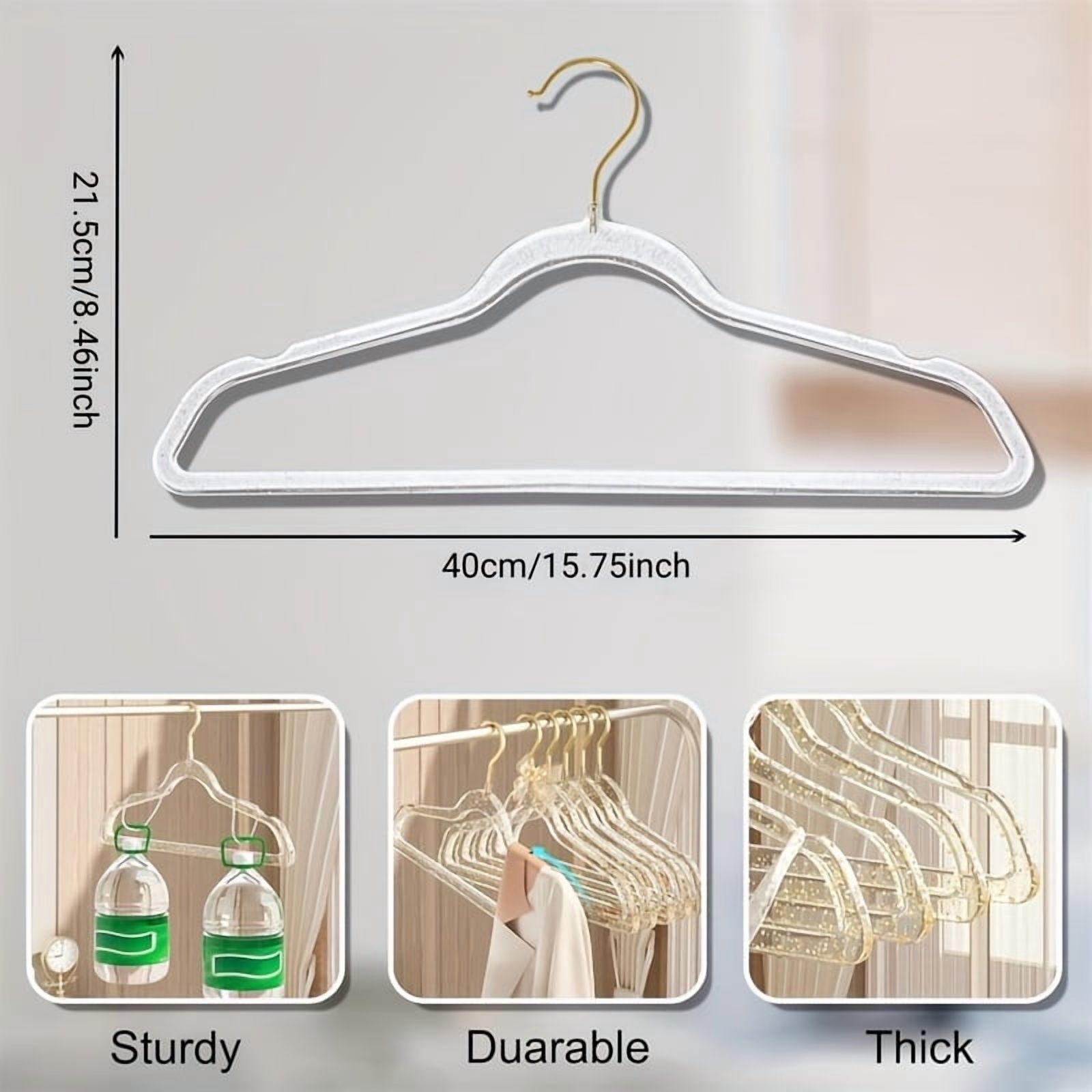 5 Pack Premium Heavy Duty Glitter Acrylic Hangers, Clear Invisible Clothes Hangers, Durable Plastic Clothes Hangers with Bling Glitter, Pants, Suits, Shirts, Skirts& Dress Clothes, Closet Organizer