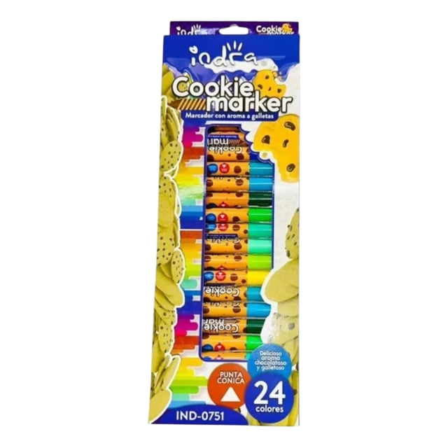 Set de plumones escolares, marca Indra, conn 24 piezas con olor a galleta