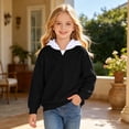 thumbnail image 2 of HXWCHs Girl's Oversized Hoodie Long Sleeve Pullover Hooded Lightweight Sweatshirt Color Block Hoodies Clothes Size: 13-14 Years Black, 2 of 4