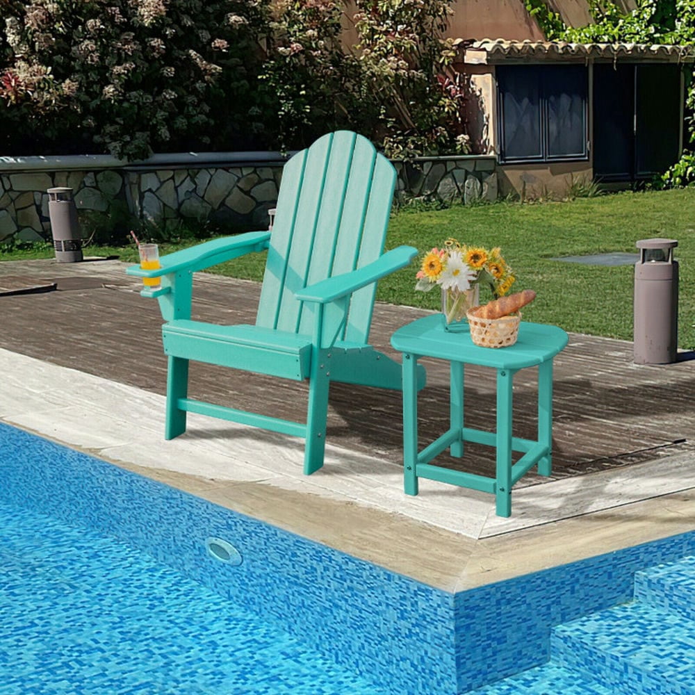 Barara King Outdoor Adirondack Chair with Built-in Cup Holder for Backyard Porch-Turquoise