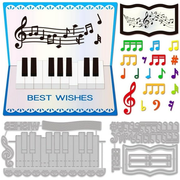 3D Pop up Piano Note Cutting Dies Music Note Die Cuts for Card Making Metal Embossing Stencils Musical Instrument Carbon Steel Cut Dies for Scrapbooking Craft Paper Card