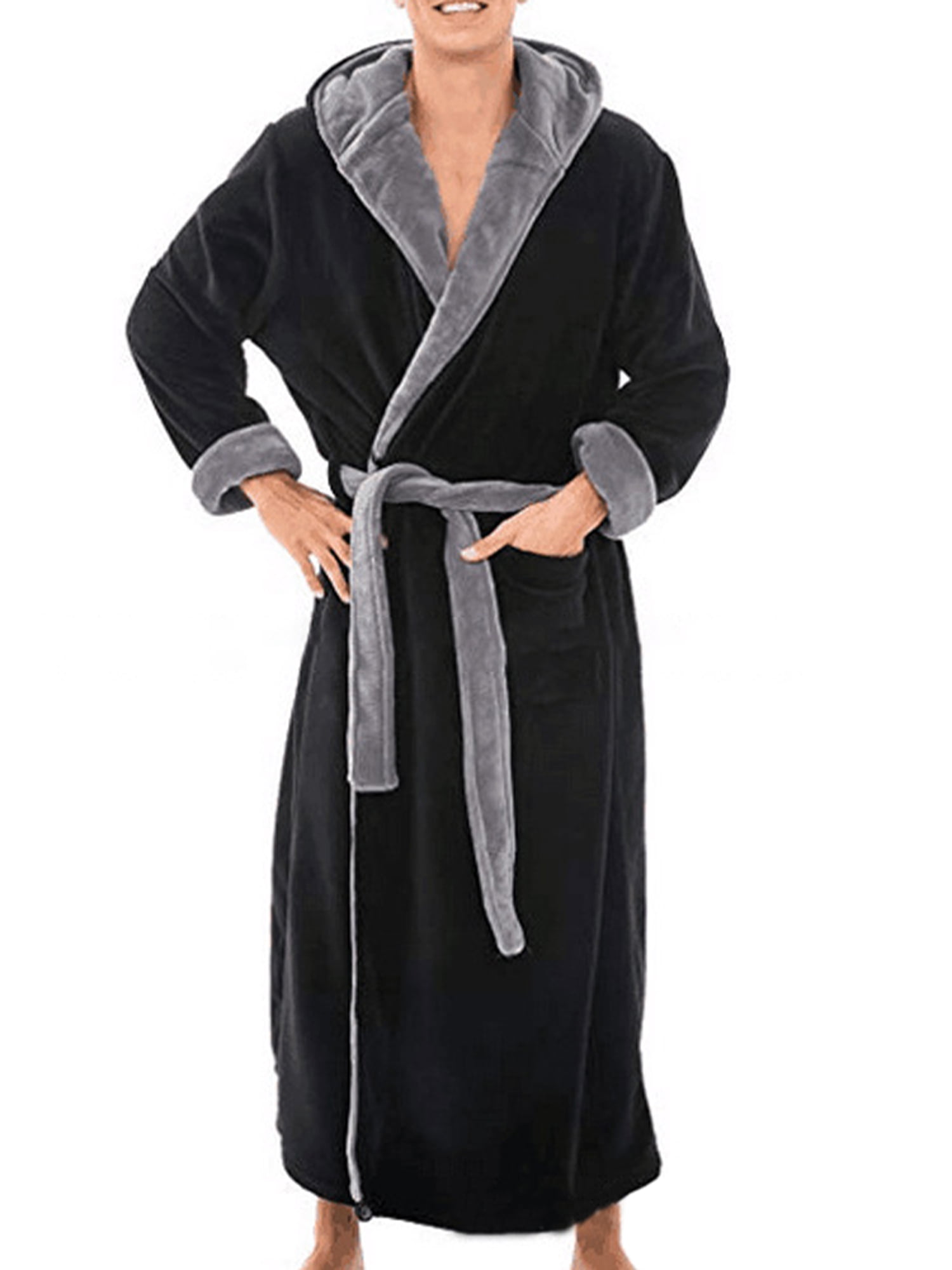 DISHANG Men's Ultra Soft Fleece Robe with Hood Pockets Warm and Cozy Sleepwear 