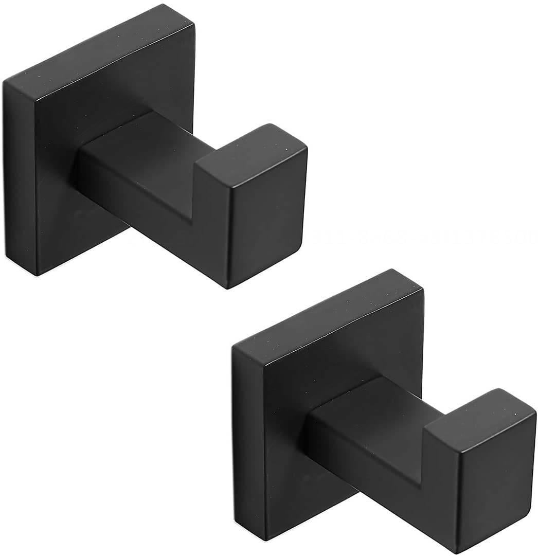 Bath Towel Hooks Matte Black, 2 Pack Robe Coat and Clothes Hook, Heavy