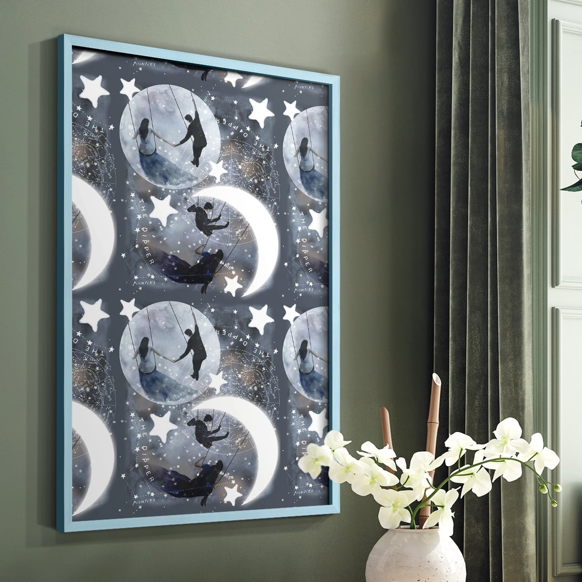 Celestial Love Collection E Framed Print in Blue Solid Wood Framed Print No Nail Hanging