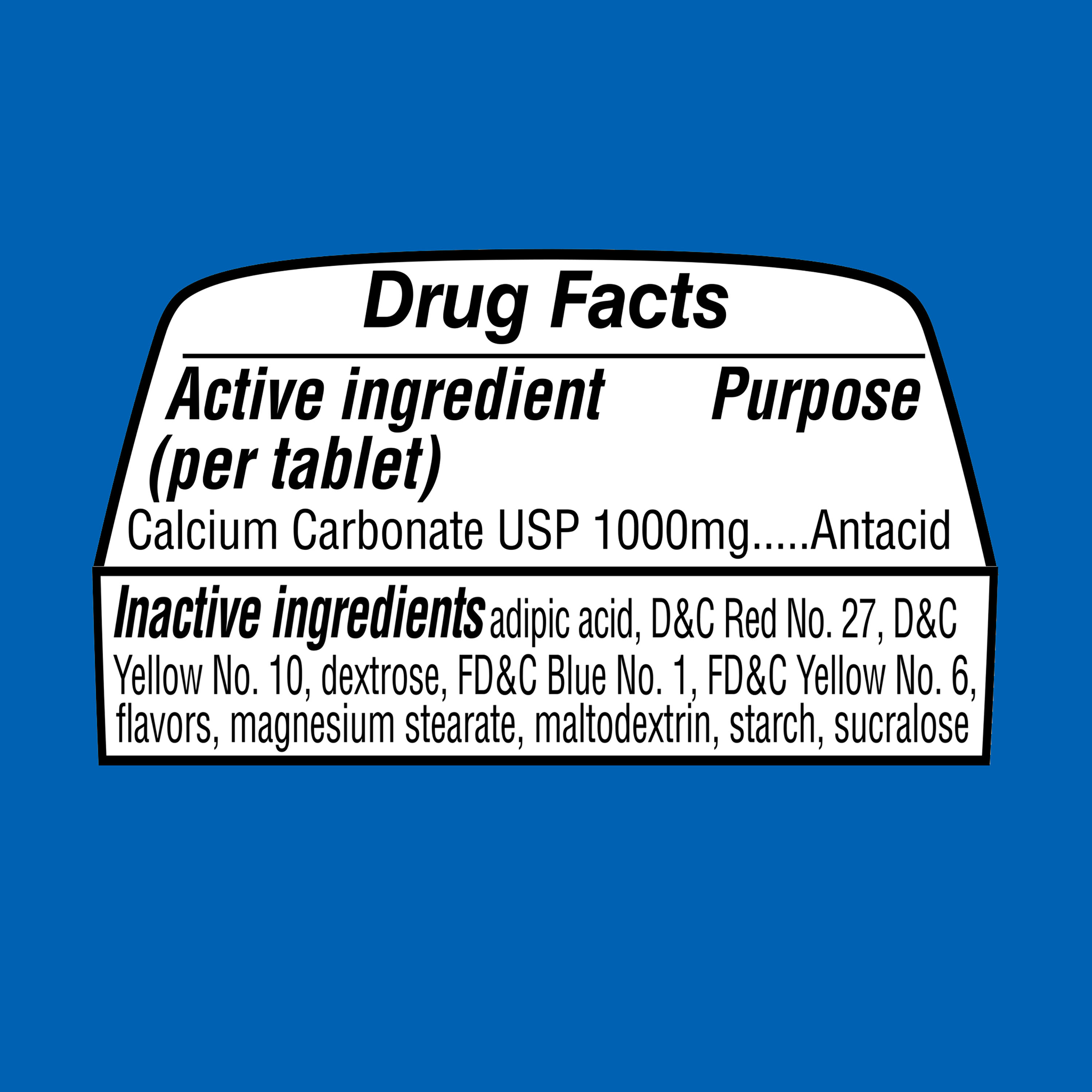 Tabletas Masticables Antiácidas de Carbonato de Calcio de Fuerza Ultra, Sabor Frutas Variadas, 1000 mg, 72 unidades 7