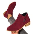 thumbnail image 4 of Mfakffe Womens Boots Side Zipper Low Stacked Block Heel Short Booties Classic Round Toe Casual Ankle Boots Fall Winter Daily Outfits, 4 of 5