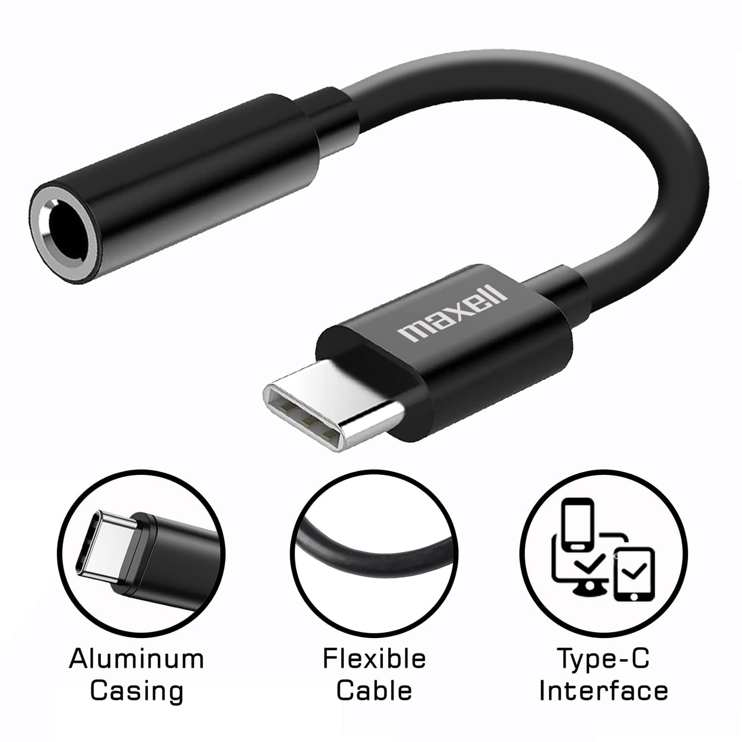 Maxell Sync-Up 3.5-mm to USB-C Stereo Headphone Adapter Cable, 197294
