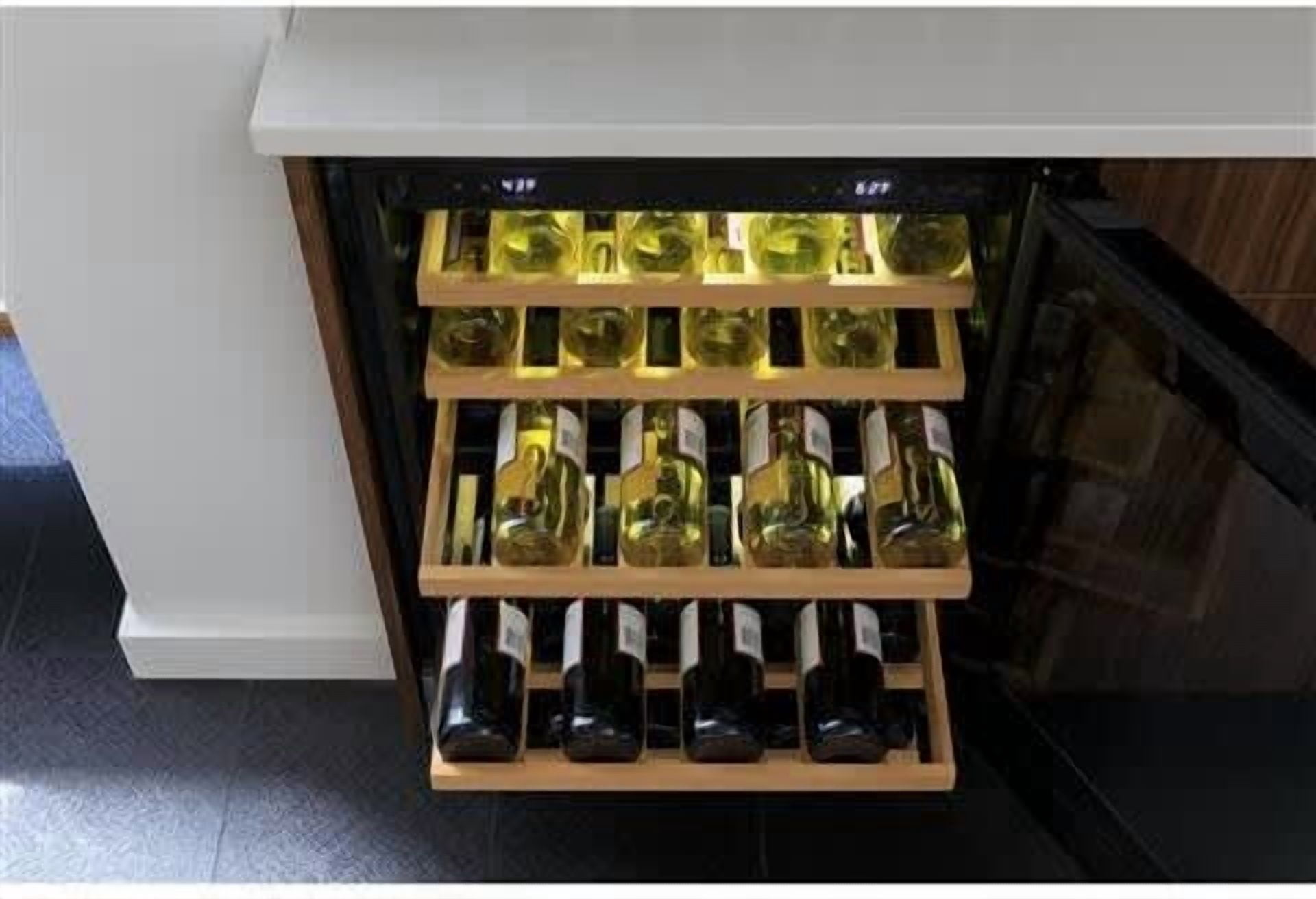 GE Appliances Profile 44 Bottle Beverage Cooler with Sliding Wine Racks, Stainless Steel