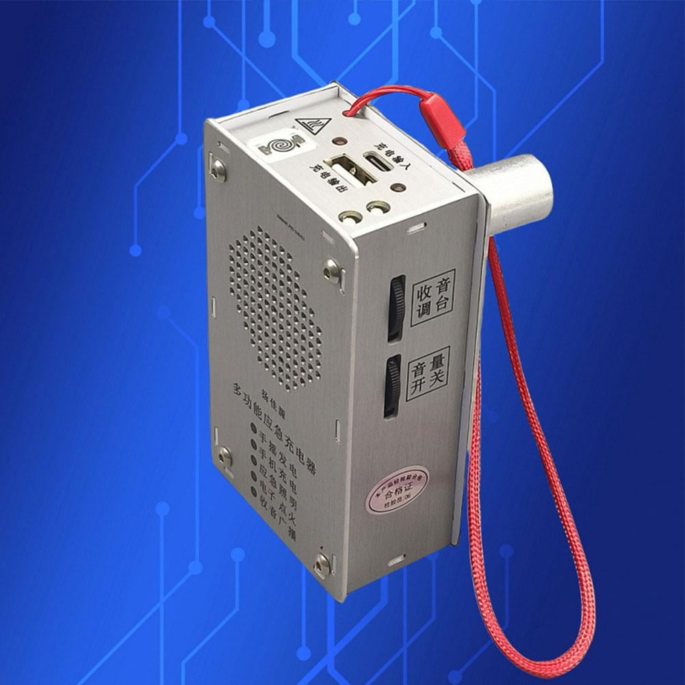 Hand Crank Generator Emergency Tool - Power Bank, Flashlight, Radio, Fire Starter, Aluminum Alloy