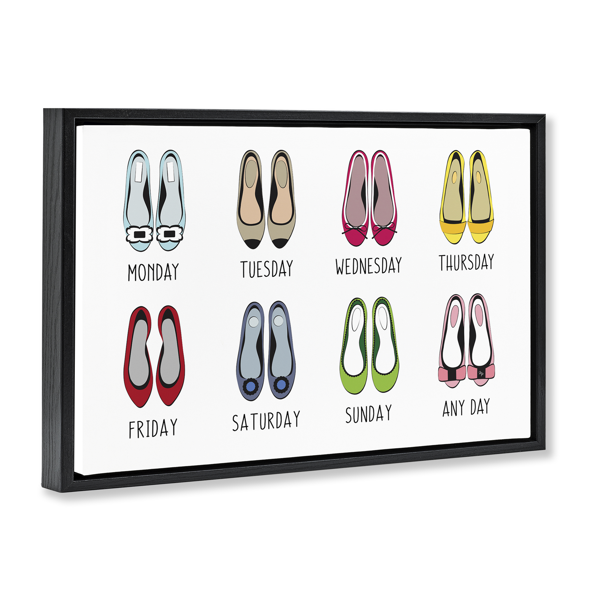 Stupell Industries Shoe Week Days Fashion Painting Black Floater Framed Canvas Art Print Wall Art, 25 x 17