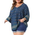 thumbnail image 4 of Agnes Orinda Women's Plus Size Bohe Tops Floral Print V Neck 3/4 Sleeve Dressy Top Casual Work Tunic Blouses 2X Blue, 4 of 6