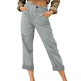 thumbnail image 3 of POIUYTR Women's Summer Cotton Capri Pants Casual Flat Button Zipper Cropped Patns Work Straight Leg Trousers, 3 of 6