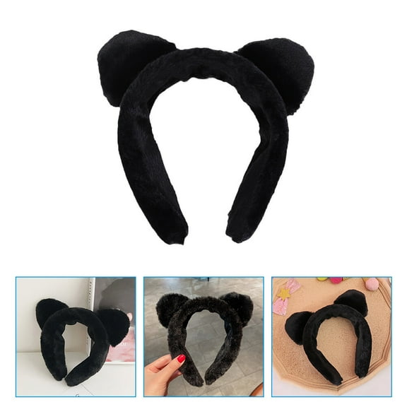 PartyKindom Plush Cat Ear Headband Black Soft Absorbent for Hair Decoration 2Pcs