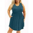 thumbnail image 2 of SDNall Robes Sans Manches à Col Rond avec Poches pour Femmes, Grande Taille, Couleur Unie, 2 of 9